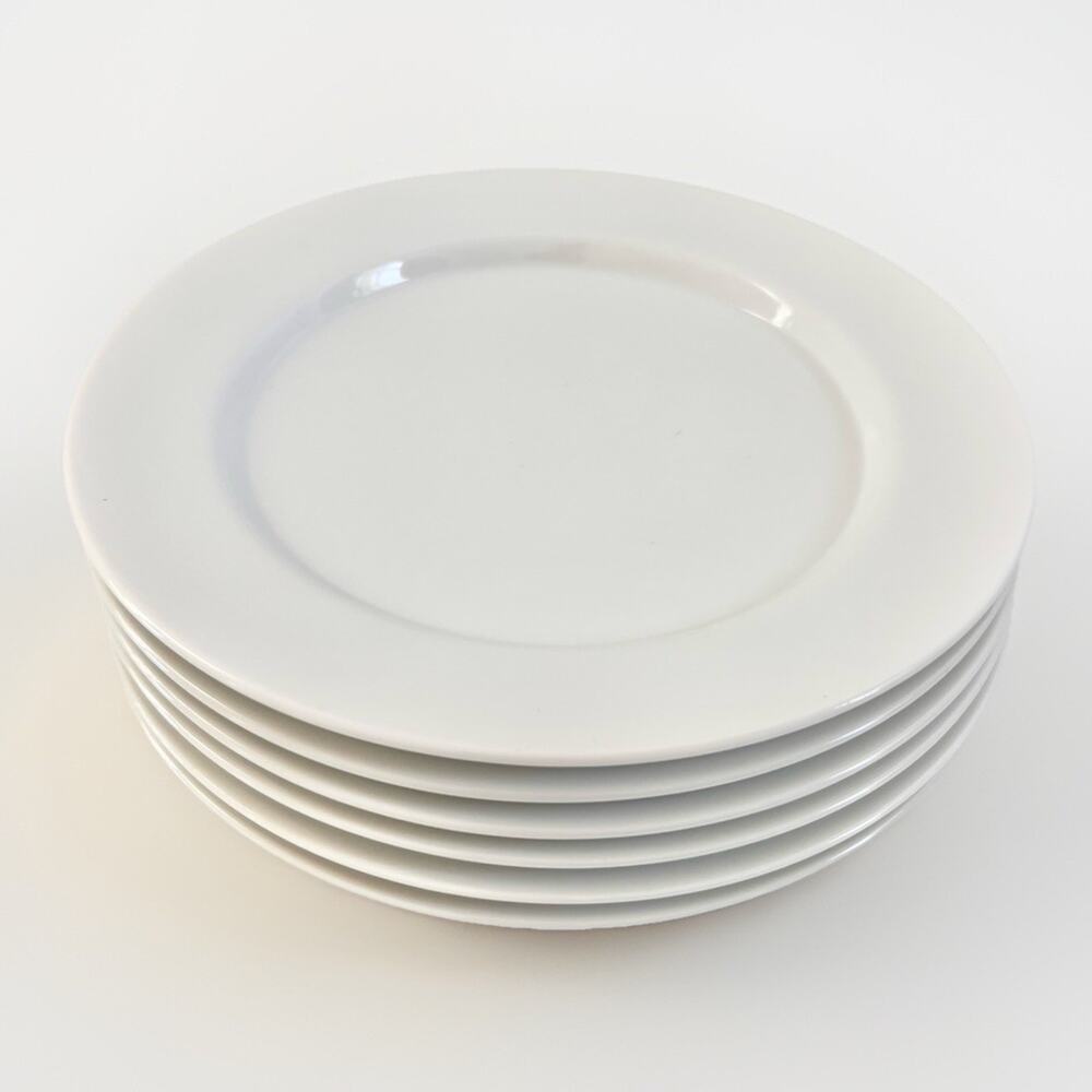 SIX Pottery Barn Pb Modern Salad Luncheon Plate 9” White Porcelain Japan EUC